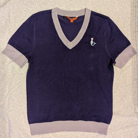 Modcloth Short-sleeve Cat Mermaid Purple Sweater Medium - Picture 2 of 4